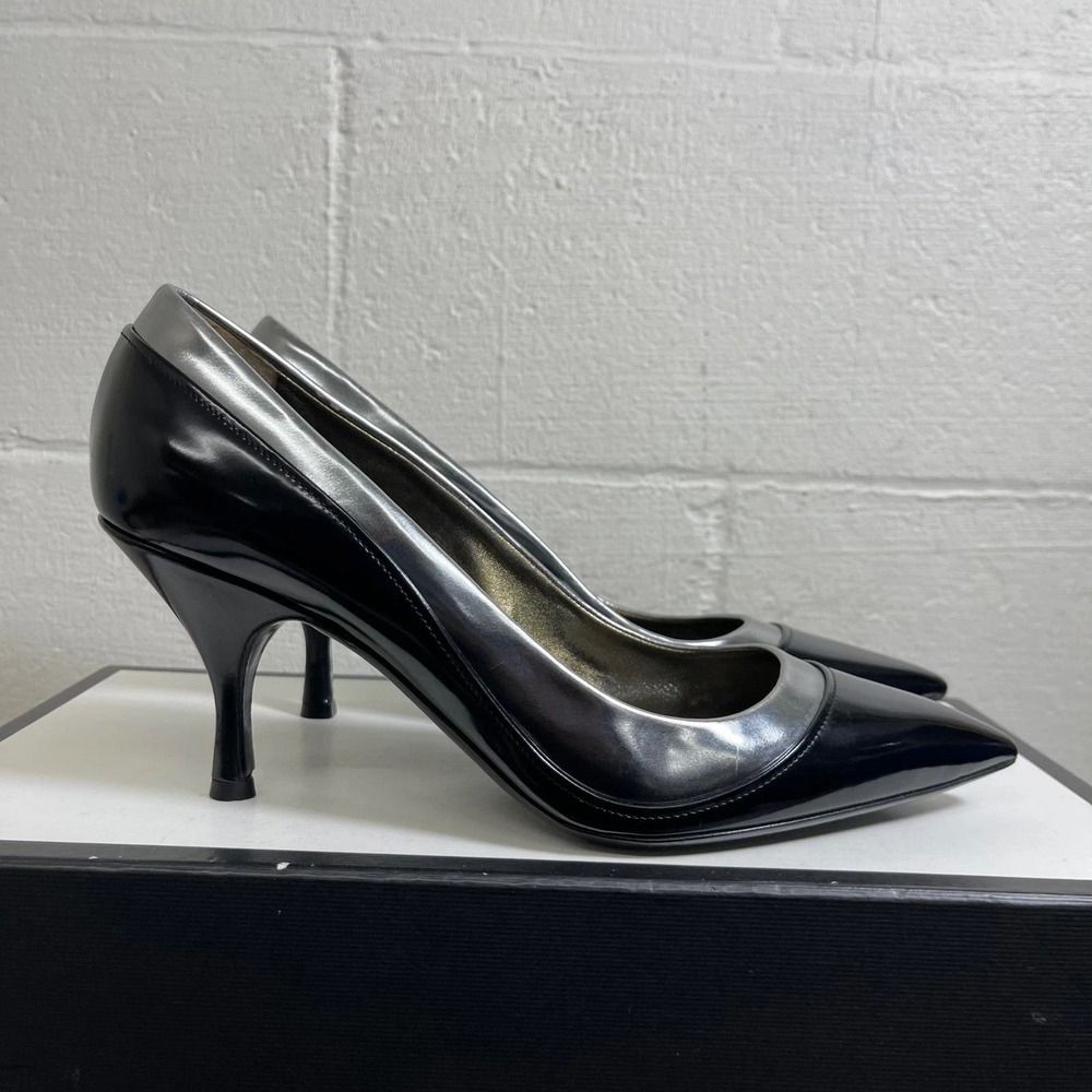 Lanvin Black Silver Pointed Toe Stiletto Pump Heels Womens 41 EU/8 US Italy Made